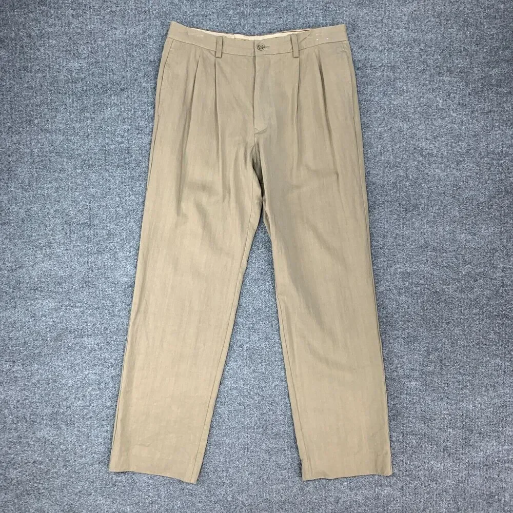 Tommy Bahama Pants Mens 34 Bison Silk Blend Pleated Front Straight Leg Relaxed